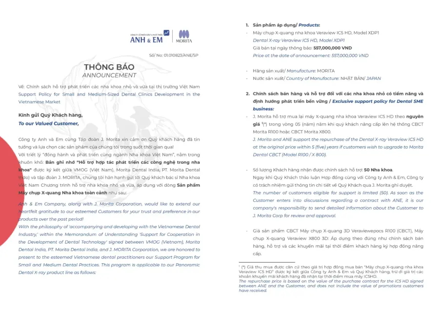 TB chinh sach Morita ho tro nha khoa mua X-quang toan ham 1