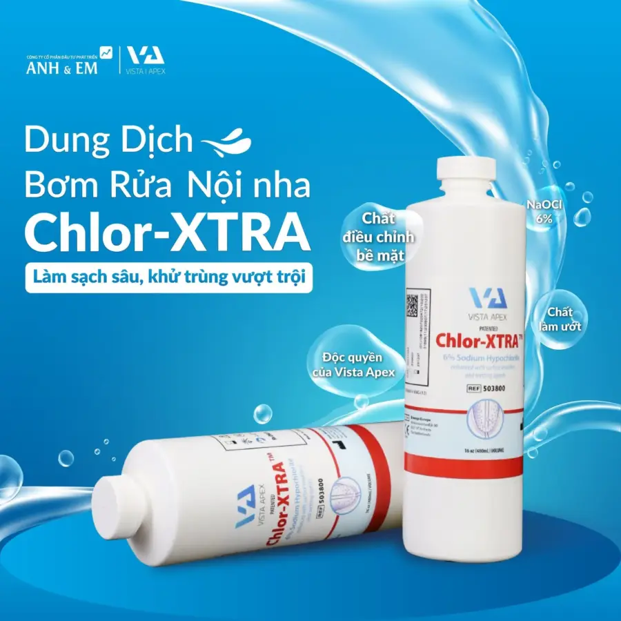 Dung dịch bơm rửa ống tuỷ chlor - xtra (NaOCl 6% tăng cường): nhanh - nhàn - hiệu quả - Dung dich bom rua ong tuy chlor xtra