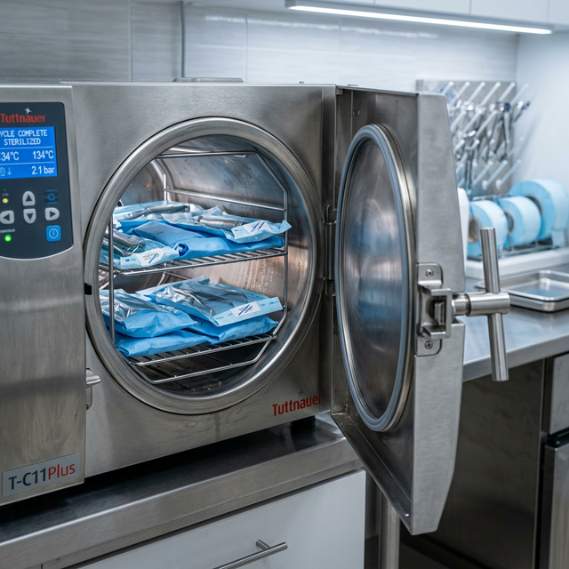 Nồi hấp autoclave Class B với túi tiệt trùng dụng cụ nha khoa